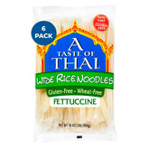 A Taste of Thai wide ribbons noodles ready to soak and hold bold flavors.