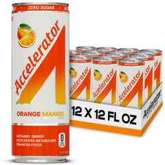 Accelerator Orange Mango energy drink can pack boosts your active day.