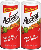 Ac'cent Flavor Enhancer two bottles on display, ready to elevate meats and vegetables with umami depth.