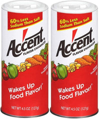 Ac'cent Flavor Enhancer two bottles on display, ready to elevate meats and vegetables with umami depth.