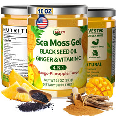 ACEYO Sea Moss Gel bottle with mango pineapple flavor for daily wellness.