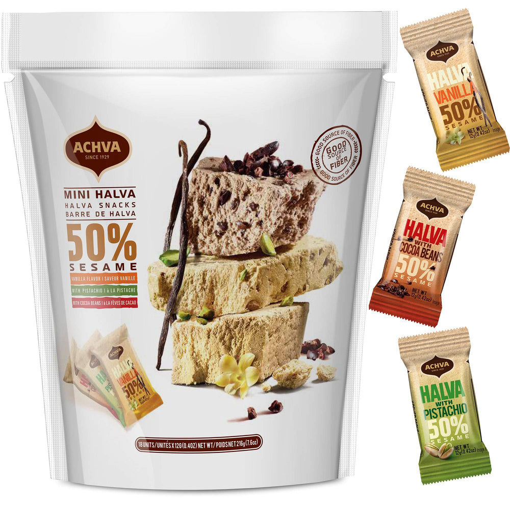 Achva Halva Mini Snacks vanilla bars for a smooth, convenient treat