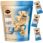 Achva Halva Mini Snacks vanilla pack front, sugarless vegan treat in a convenient 15-pack.