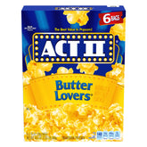 ACT II Butter Lovers Popcorn box with six 2.75 oz bags for quick, tasty snacking.