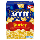 ACT II Butter Microwave Popcorn 12-pack ready for quick movie night snacking.