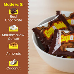 Toasted almonds and coconut add texture to the milk chocolate.