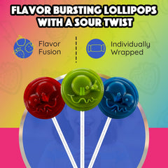 Blue raspberry Sour Punch lollipop close-up with tangy coating