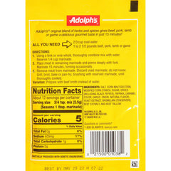 Adolph's Original marinade on meat in a bowl demonstrates rapid flavor infusion.
