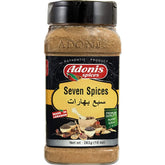 Adonis Seven Spice shaker front view, ideal dry rub for chicken, fish, and lamb.