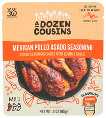 A Dozen Cousins Mexican Pollo Asado seasoning bottle poured for rich grilling flavor