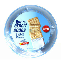 Affinity Foods Rovira Lite Soda Crackers bucket packaging emphasizing freshness and shareable snacking.