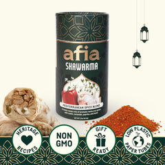 Afia Shawarma spice blend powder boosts depth in marinades and roasts.