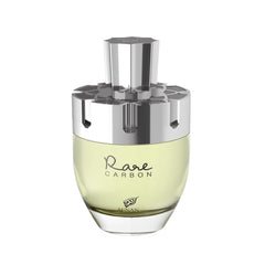 Afnan Rare Carbon bottle front view with bold leather notes for daytime wear