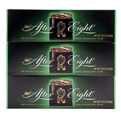 After Eight Mints front packaging showing elegant chocolate and mint center