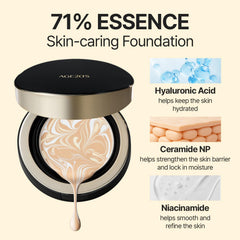 AGE 20's Signature Essence Pact dewy glow finish highlights luminous, non-greasy skin look.