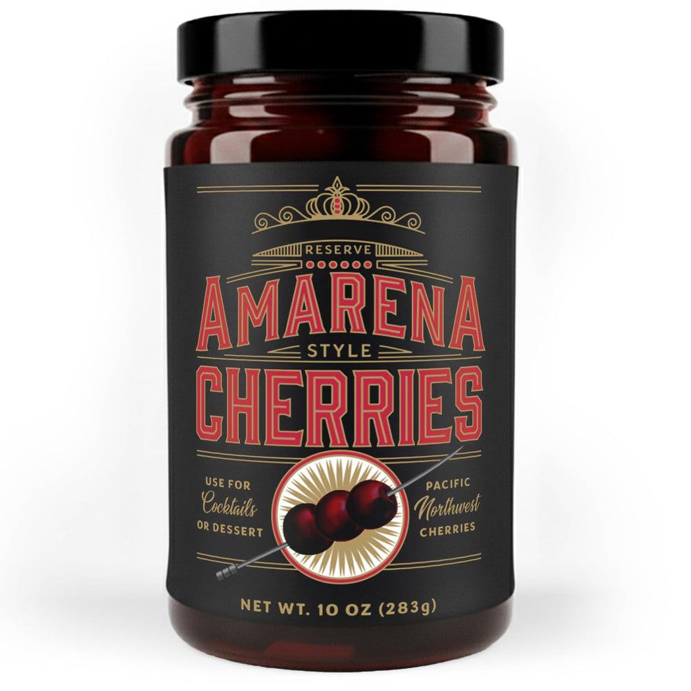 Aged & Charred Amarena cherries jar for bar-quality Old Fashioned garnishes.