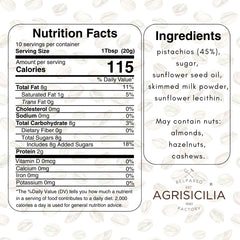 Close-up of Agrisicilia Pistachio Cream texture, silky spread for desserts.