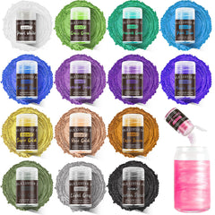 Aheroi edible glitter set in fifteen colors for drinks and desserts.