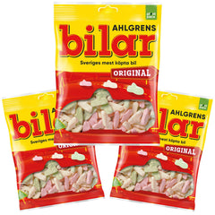Ahlgrens Bilar Original chewy marshmallow cars in a 125g bag, perfect for sharing at parties