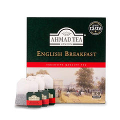 Ahmad Tea English Breakfast cup with milk for a traditional style.
