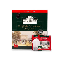 Ahmad Tea English Breakfast steeping in cup reveals warm aroma and amber brew.