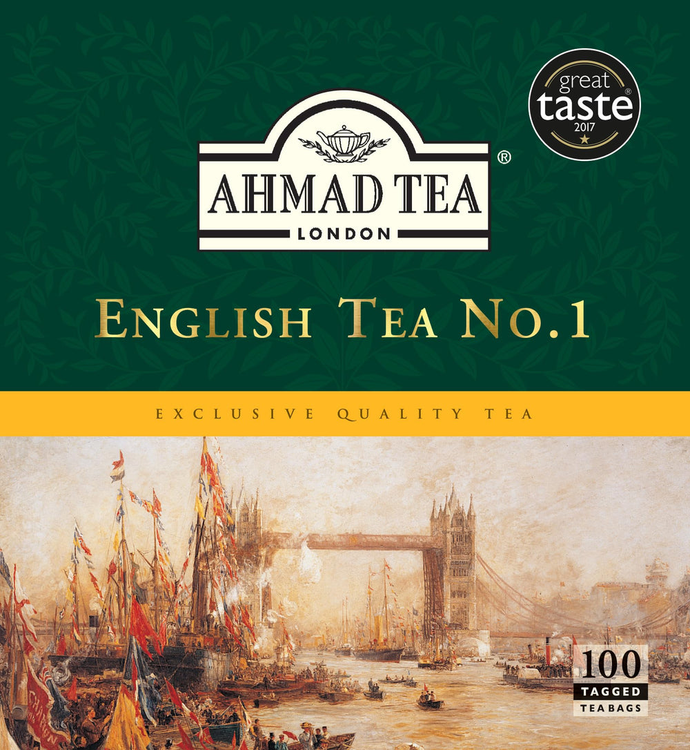 Ahmad Tea English No.1 tagged teabags—smooth, fragrant black tea.