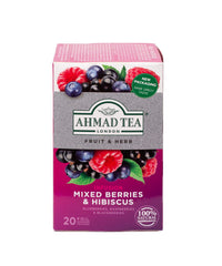 Ahmad Tea Mixed Berries Hibiscus teabags for brewing a fruity, caffeine-free infusion