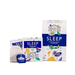 Ahmad Tea Sleep lavender honey tea bags highlighting floral notes.