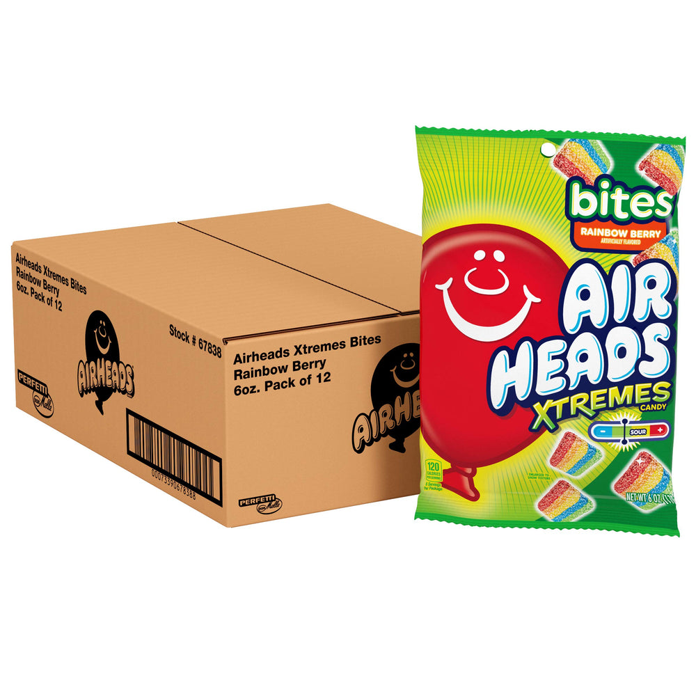 Airheads Xtremes Rainbow Berry Bites—colorful chewy treats for party snacking.