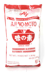 Ajinomoto AjiNoMoto umami seasoning jar front label boosts savory depth in any dish.