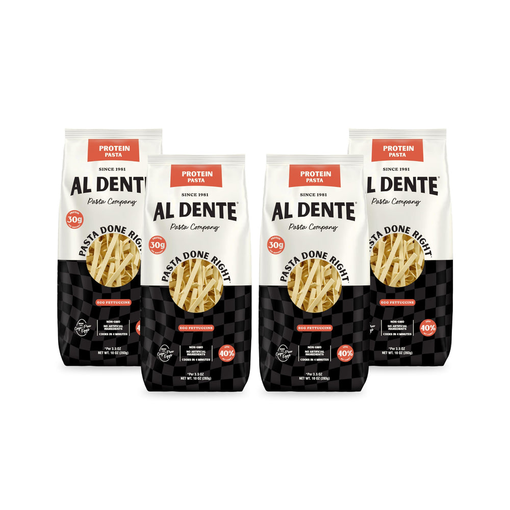 AL DENTE Protein Pasta Egg Fettuccine packaging shows the new look for keto-friendly dinners