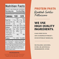 Al Dente Protein Pasta ingredients show cage-free eggs and durum wheat.