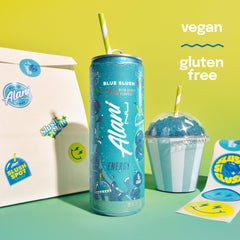 Alani Nu Blue Slush being poured into glass refreshing and energizing