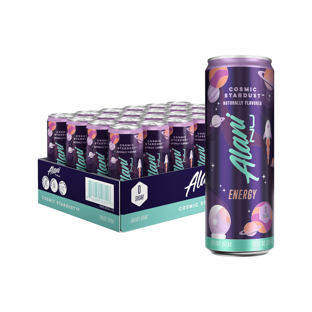 Alani Nu Cosmic Stardust front view can with sugar-free energy label