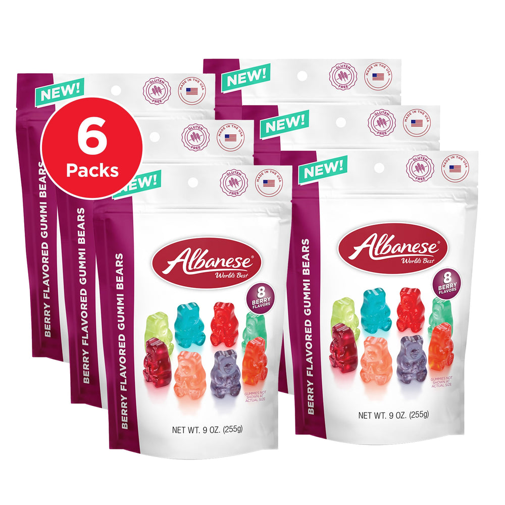 Albanese Berry Gummi Bears pack of 6 bags ready for sharing.