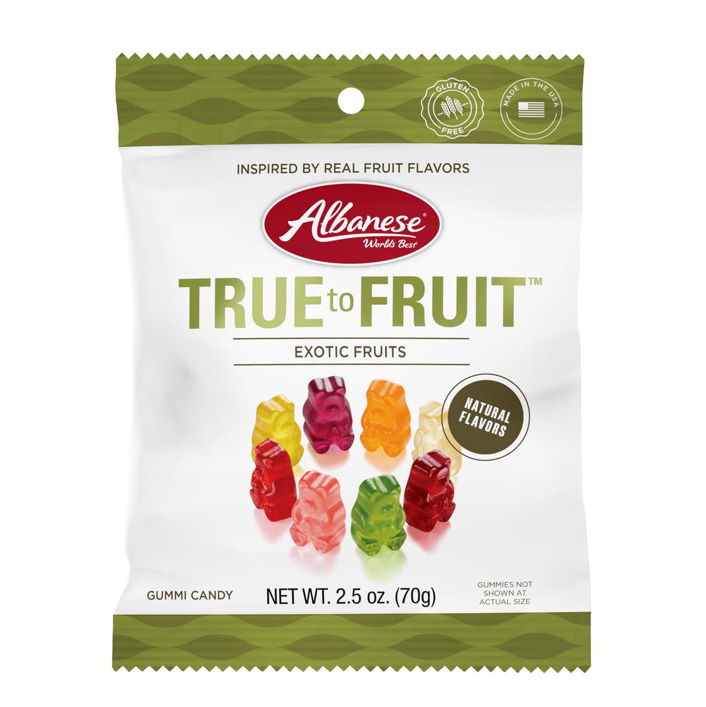 Albanese Exotic Fruits Gummies, individually wrapped for freshness and on-the-go snacking