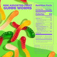 Close-up of Albanese gummy worms showing flavor variety and texture
