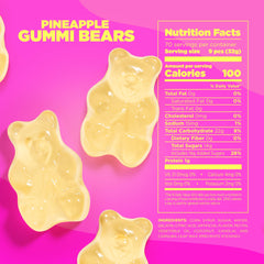 Close-up of Albanese Pineapple Gummi Bears showing soft chew and vibrant color.