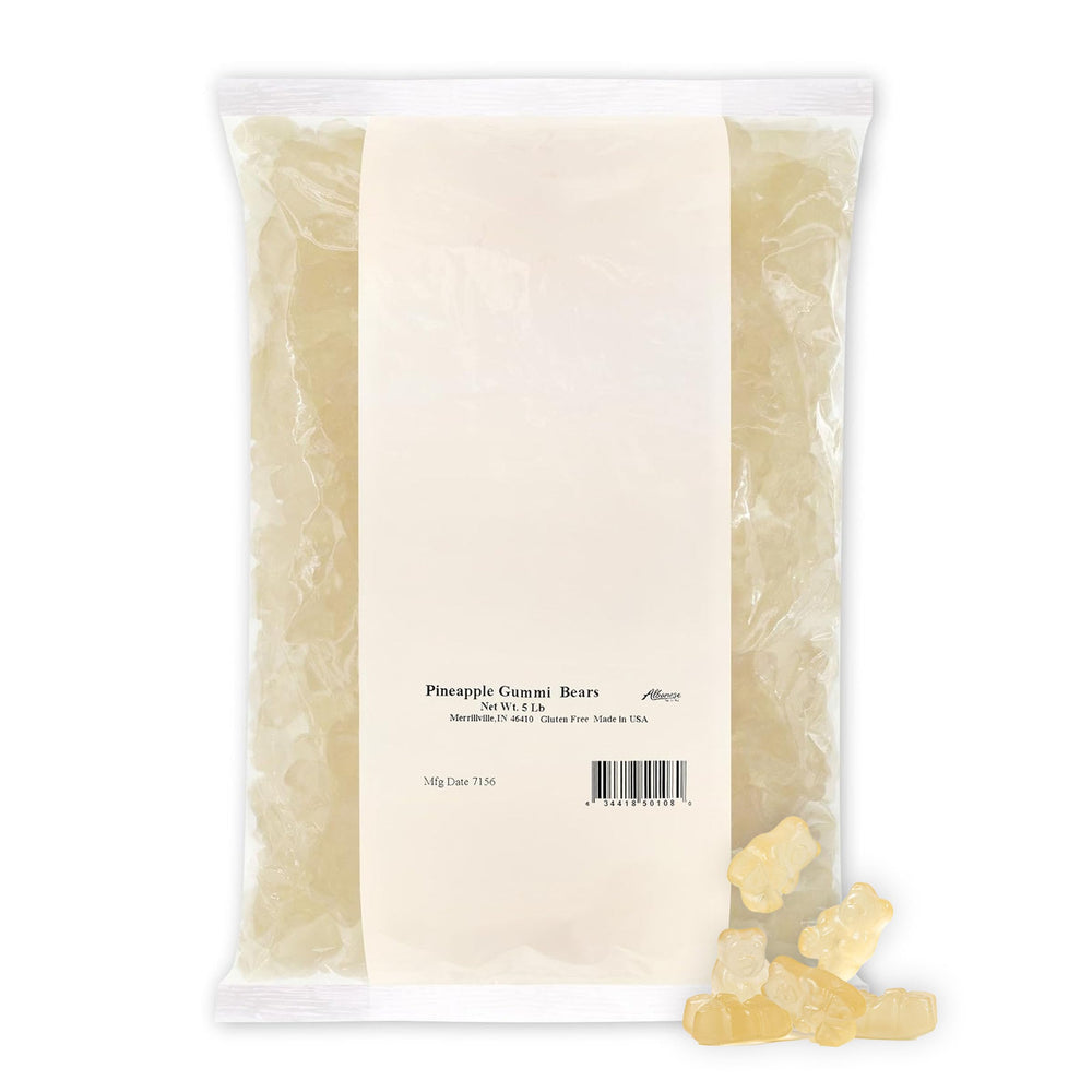 Albanese Pineapple Gummi Bears 5lb bag front view ideal for bulk party treats.