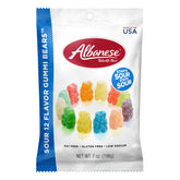 Albanese World's Best Sour Gummi Bears 7oz bag with twelve flavors for on-the-go snacking.