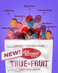 Albanese Strawberry gummies in a bag, ideal for lunchboxes.