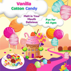 Albert's Cotton Candy vanilla tubs close-up showing fluffy texture and bright flavor.
