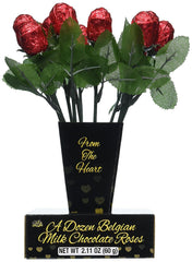 Albert's one-dozen Belgian milk chocolate roses gift box for romantic occasions.
