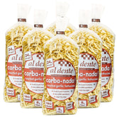 AL DENTE Carba-Nada Roasted Fettuccine Garlic packaging and noodles for low-carb meals