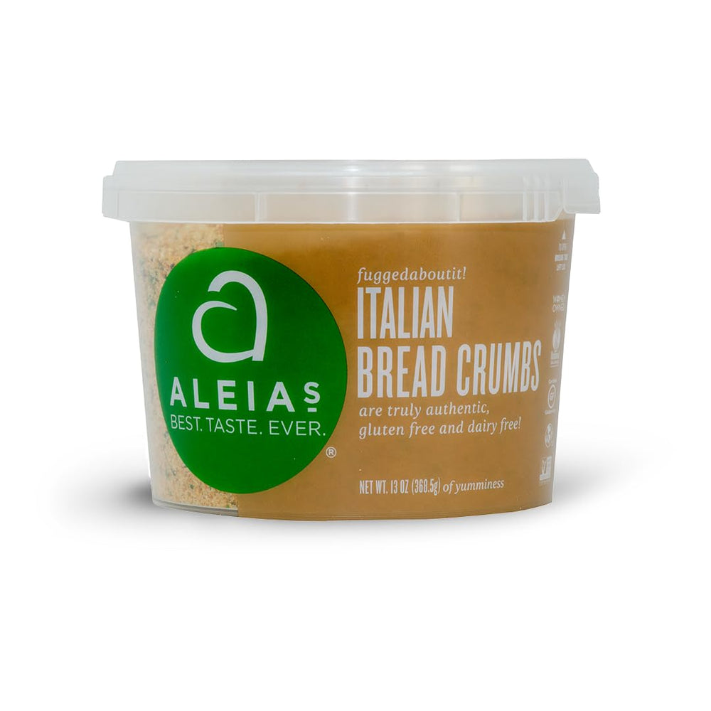 Aleia's gluten-free Italian breadcrumbs in a 13 oz bag ready for use in coatings