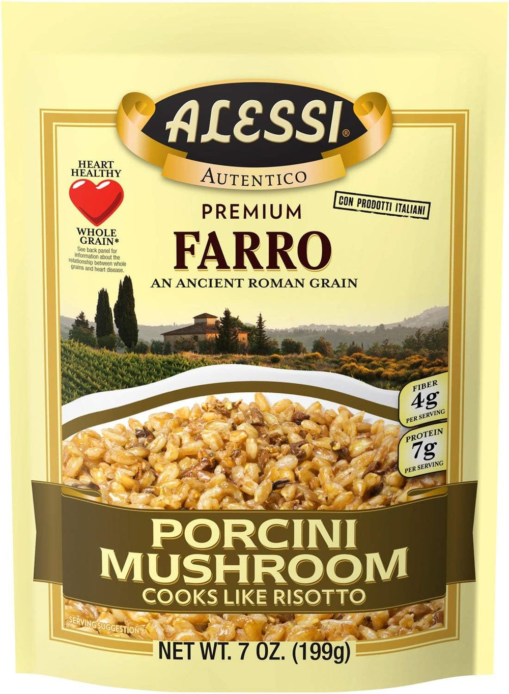 Alessi Autentico farro pack6 with porcini, a ready-to-cook pantry staple.