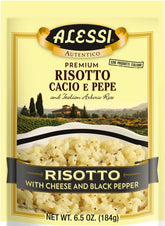 Alessi Autentico risotto pack front with Arborio rice for quick, flavorful meals.