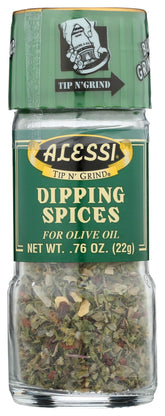 Alessi herb seasoning grinder closeup ready to dip bread in spice-infused olive oil.
