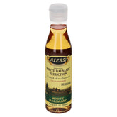 Alessi white balsamic reduction bottle pour enhances meals with a silky, tangy-sweet glaze.