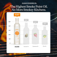 Algae Cooking Club bottle-closeup highlights seed oil-free formulation for clean cooking.